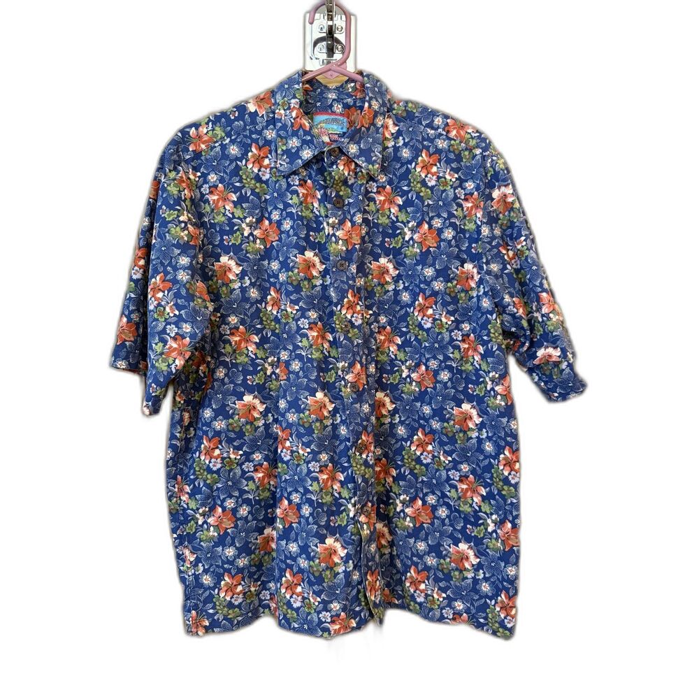 Reyn Spooner Reyn Wear Men's M Hawaiian Shirt Blue Floral Aloha Short Sleeve